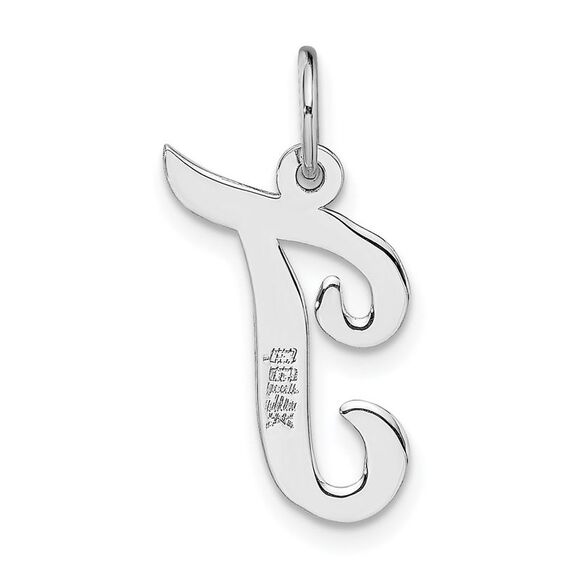 14k White Gold, Madison Collection, Medium Script Initial T Pendant - Picture 3 of 5
